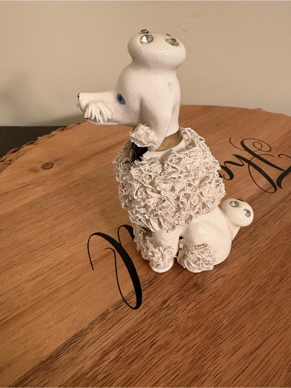 White Ceramic Poodle Figurine with Black Bow Accent Spaghetti 50’s